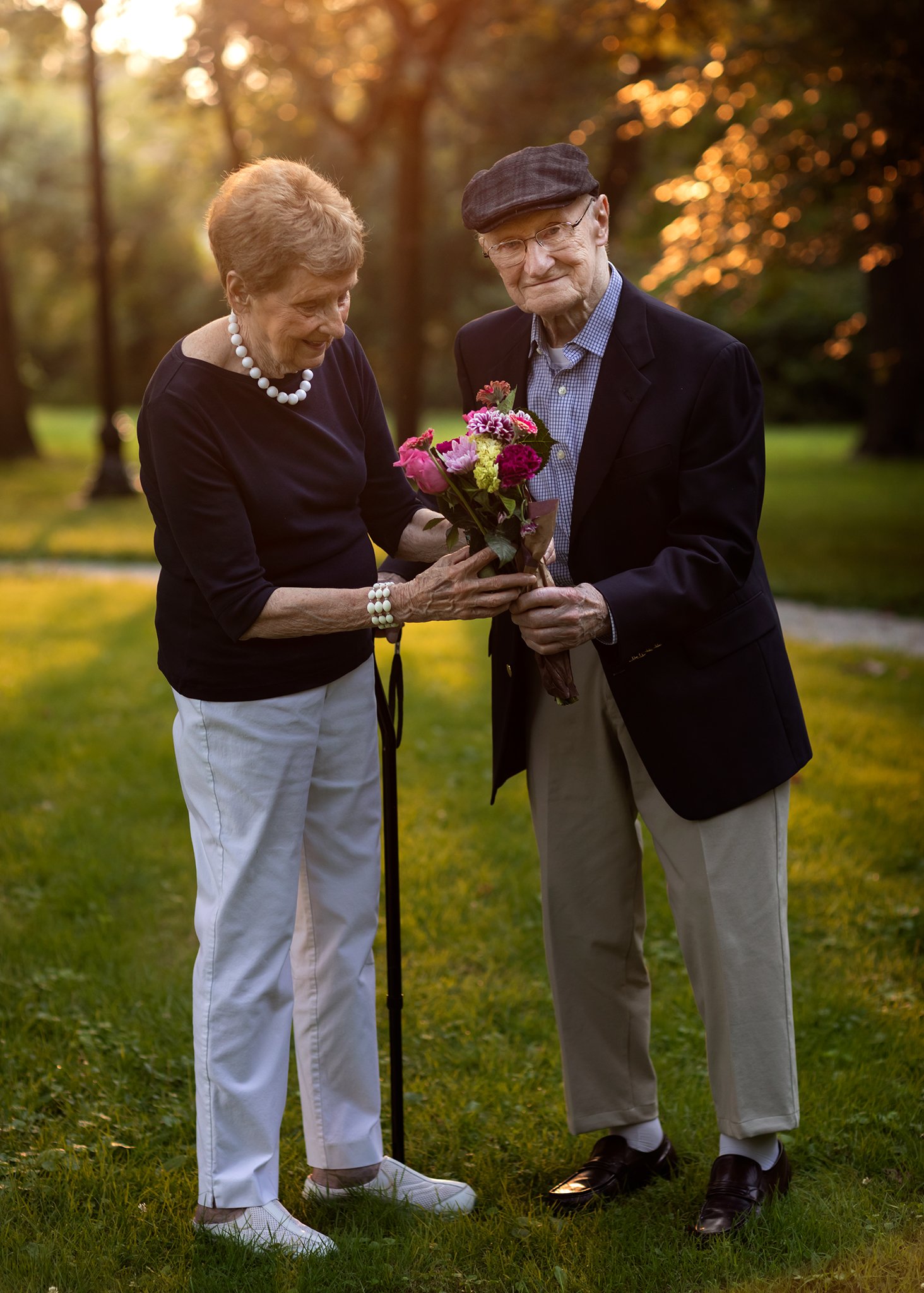 great grandma and grandpa with flowers